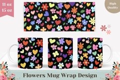 Cartoon Flowers Mug Wrap Design, Cute Flowers Mug Template Product Image 1