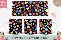 Cartoon Flowers Mug Wrap Design, Cute Flowers Mug Template Product Image 1