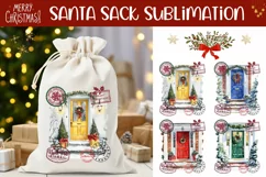 Watercolor Christmas Door Santa Sack, Christmas Gift Bag Product Image 1