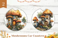 Mushroom House Car Coaster PNG, Mushrooms Sublimation Design Product Image 1