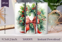 Christmas Tumbler Wrap, Watercolor Christmas Wreath Tumbler Product Image 1