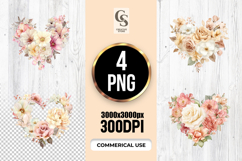 Cream Beige Watercolor Floral Heart Clipart Set PNG Product Image 1
