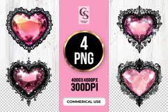 Pink Crystal Heart Clipart Sublimation PNG Product Image 1