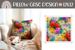 Colorful Pillow Design, Vintage Flowers Pillow Case PNG Product Image 1
