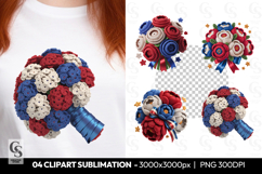 Patriotic Crochet Flower Bouquet Clipart Sublimation PNG Product Image 1