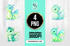 Mint Green Baby Dragon Watercolor Clipart PNG Product Image 1