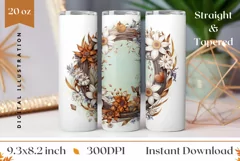 Watercolor Flowers Tumbler Wrap, Floral Wreath Sublimation Product Image 1