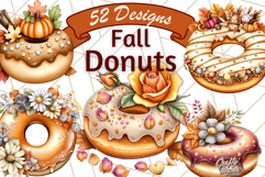 Fall Donut Clipart PNG, Autumn Donuts With Pumpkins Product Image 1