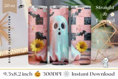 Pink Halloween Tumbler 3D Wrap, Funny Ghost Tumbler Template Product Image 1