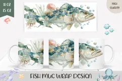 Watercolor Fish Mug Wrap, Sea Coffee Mug, Sea Fish Mug Product Image 1