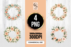 Peach Floral Wreath Watercolor Clipart Sublimation PNG Product Image 1