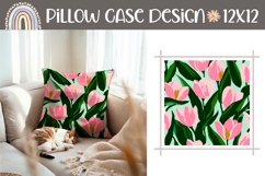 Pink Tulips Pillow Template, Floral Pillow Case Sublimation Product Image 1