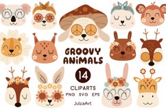 Retro animal clipart, Groovy animal face svg, Animal head Product Image 1