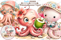 Whimsical Summer Octopus Clipart, Whimsical Summer Clipart Product Image 1