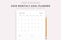 2029 Monthly Goal Planner, Printable &amp; Fillable, A4/Letter Product Image 1
