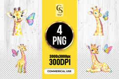 Cute Giraffe Butterfly Clipart Sublimation PNG Product Image 1