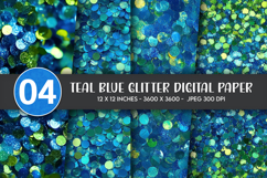 Teal Blue Glitter Digital Paper Product Image 1