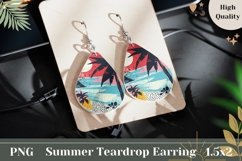Tropical Teardrop Earrings Template, Summer Sublimation PNG Product Image 1