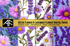Aster Flower &amp; Lavender Flower Digital Paper Product Image 1