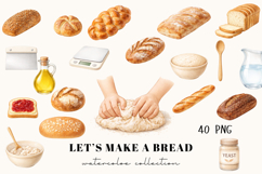 Let’s Make a Bread Watercolor Baking Clipart | Bread Making Product Image 1