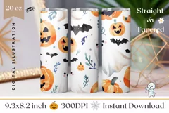 Halloween Doodles Tumbler, Halloween Kids Design, Bats PNG Product Image 1