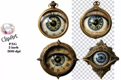 Clocks, Eyes, Steampunk, Ephemera, PNG, watercolor, Clipart Product Image 1