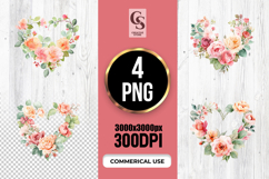 Peach Pink Floral Heart Wreath Clipart Sublimation PNG Product Image 1