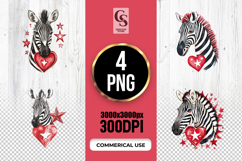 Zebra Heart Stars Watercolor Animal Clipart Sublimation PNG Product Image 1