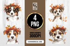 Cute Puppy with Autumn Leaves Sublimation Clipart PNG Product Image 1