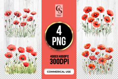 Red Poppy Flower Field Clipart Sublimation PNG Product Image 1