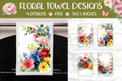 Watercolor Flowers Towel Designs, Floral Towel Sublimation Product Image 1