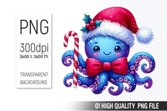 Watercolor Christmas Octopus Clipart PNG Bundle, 23 Designs Product Image 2
