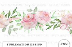 Watercolor Flowers Seamless Border png Product Image 1
