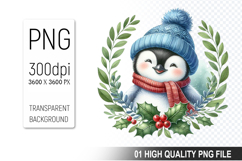 Christmas Penguin Clipart PNG, Festive Penguin Sublimation Product Image 1