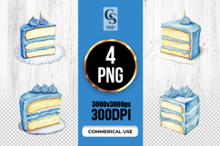 Blue Birthday Cake Watercolor Clipart Sublimation PNG Product Image 1