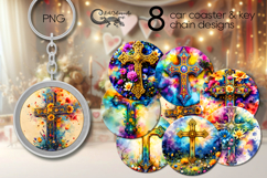 Christian Cross flowers | car coaster &amp; key chain design Product Image 1