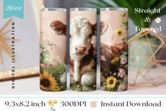 Cute Cow Tumbler Design, Sunflowers Tumbler Wrap Product Image 1