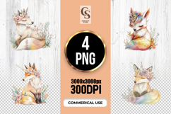Unicorn Fox Watercolor Clipart Sublimation PNG Product Image 1