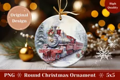 Vintage Christmas Ornament, Watercolor Christmas Train PNG Product Image 1