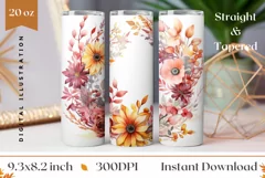 Flowers Tumbler Wrap Sublimation, Floral Wreath Tumbler Wrap Product Image 1