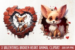 Valentine Broken Heart Animal Clipart, Valentines Couple Product Image 1