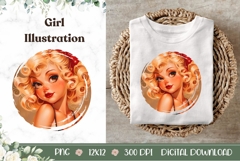 Pin Up Girl Illustration, Cartoon Tulips PNG, Cute Girl PNG Product Image 1