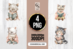 Cute Reading Cat School Clipart Sublimation PNG Product Image 1
