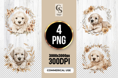 Floral Puppy Watercolor Clipart Sublimation PNG Product Image 1