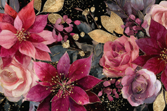 "Dark Watercolor Floral Background - Burgundy &amp; Gold Roses" Product Image 1