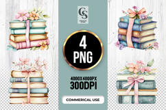 Floral Ribbon Book Stack Clipart Sublimation PNG Product Image 1