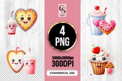 Cute Heart Dessert Characters Clipart Sublimation PNG Product Image 1