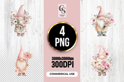 Watercolor Floral Gnome Illustration Clipart Sublimation PNG Product Image 1