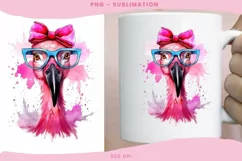 Pink Flamingo Wearing Glasses Sublimation Designs Product Image 1