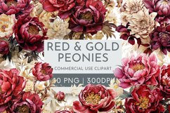 10 Burgundy and Gold Peonies Clipart PNG Product Image 1